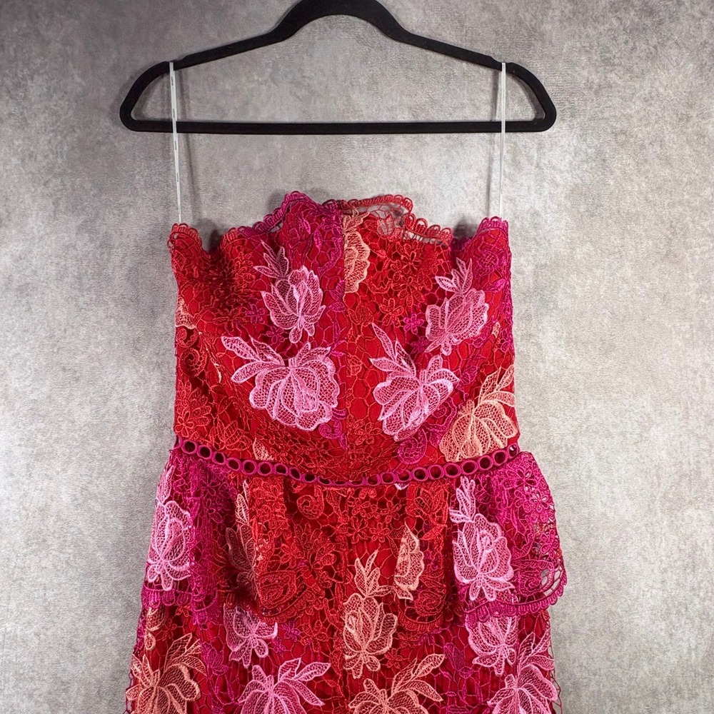 Elliatt X Revolve Times Dress Womens Large Pink Strapless Lace Peplum Floral NEW - Picture 2 of 11